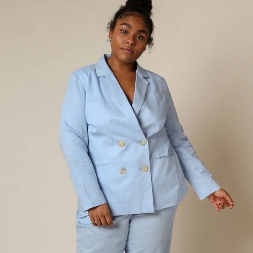 Rachel Antonoff Bille Blazer Linen Cotton Double Breasted Light Blue Size 24